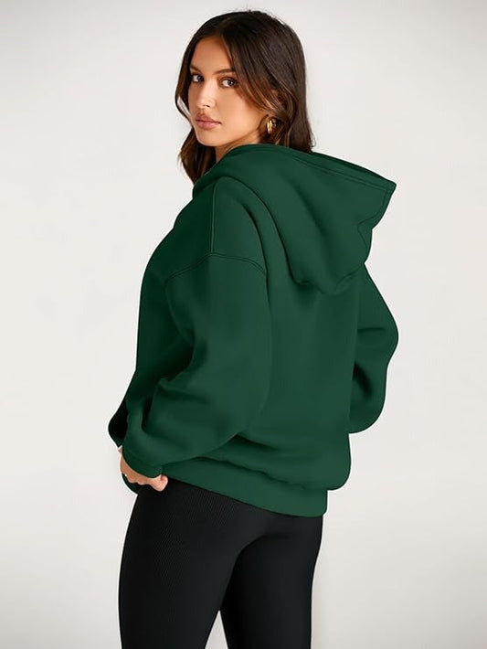 Green Basic Kangaroo Hoodie for Women