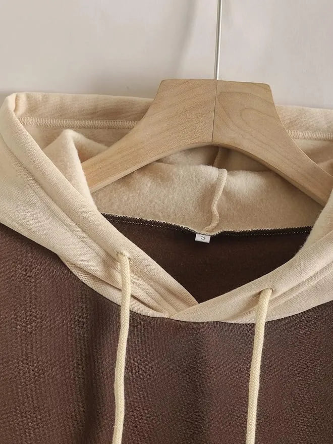 Brown With Cream Basic Hoodie For Women
