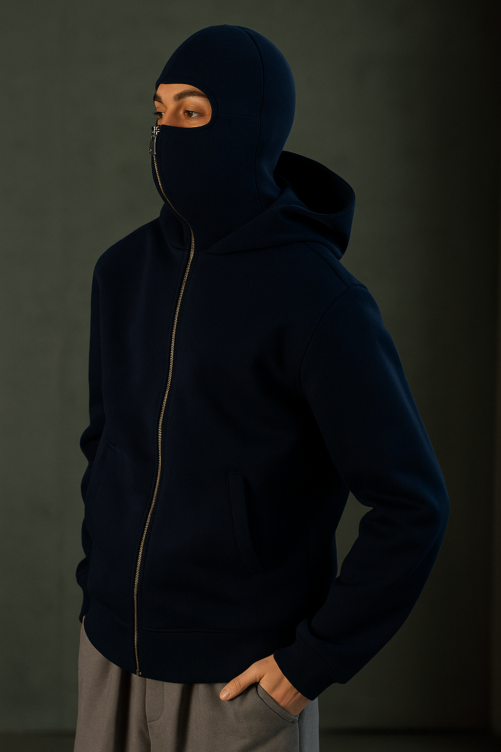Navy Blue Balaclava Ninja Zipper Hoodie Jacket