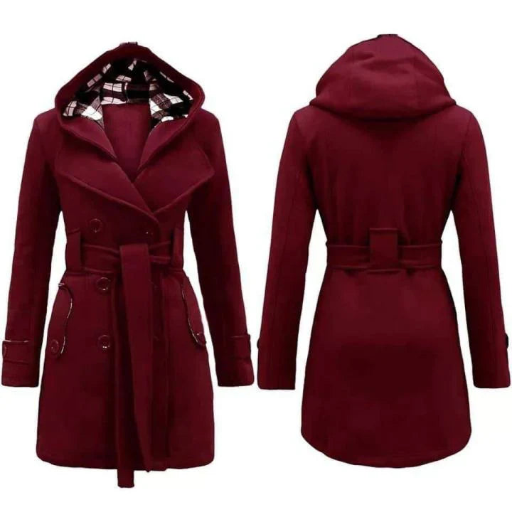 Maroon Women's Lace Trim Trench Coat Style Jacket