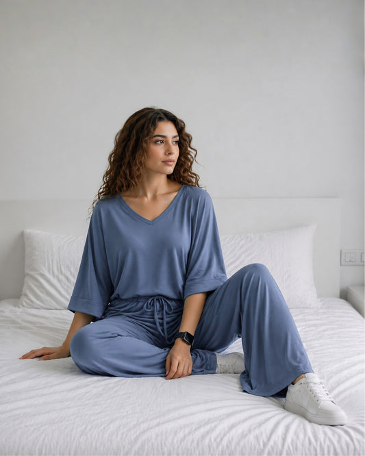 Teal Blue V-Neck Women PJ Set