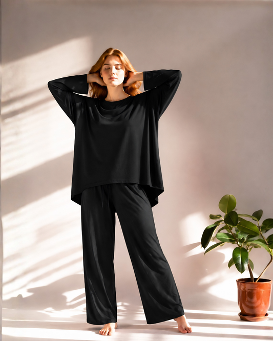 Plain Black Palazzo Suit PJ Set