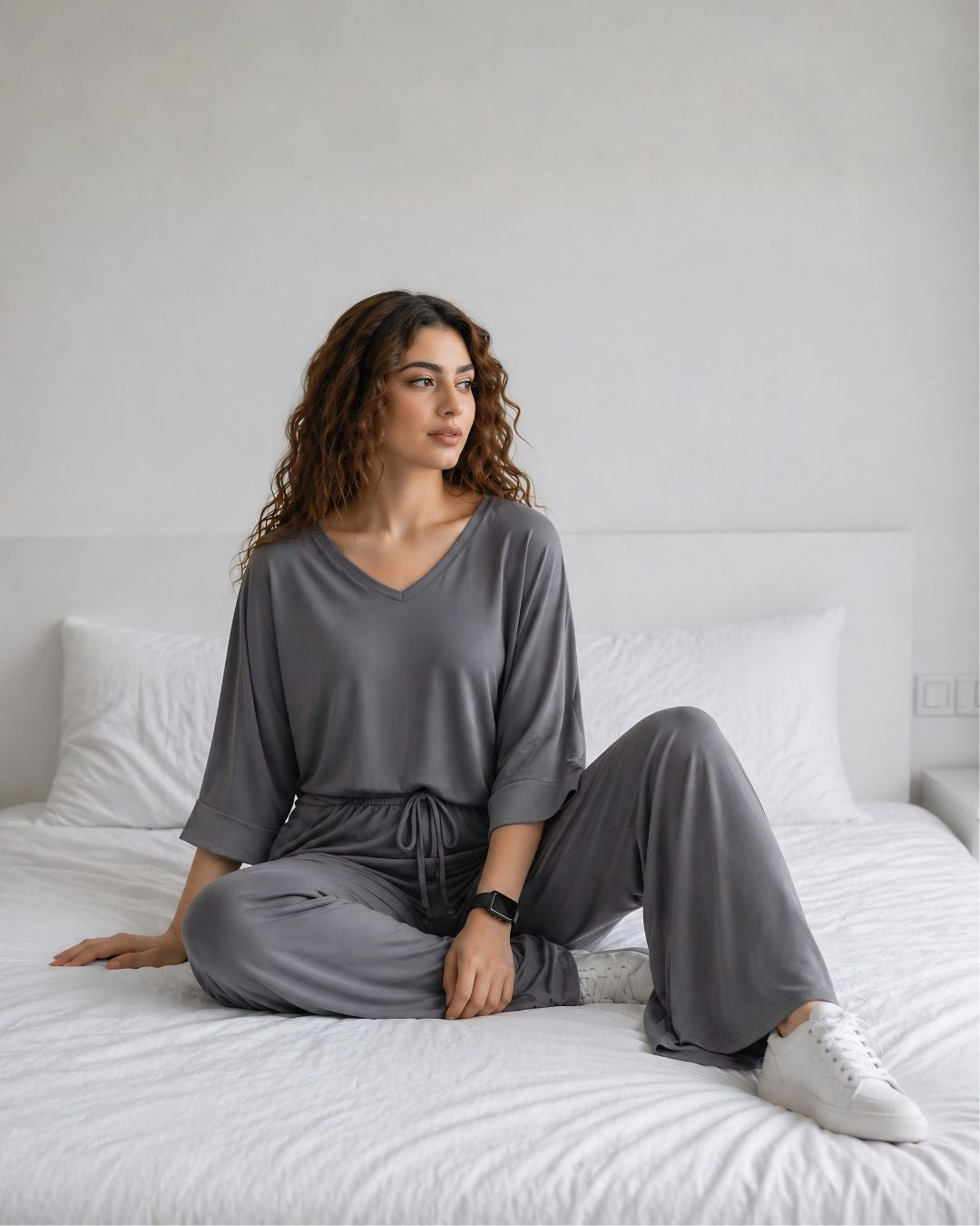 Charcoal V-Neck Palazzo PJ Set