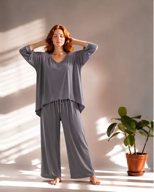 Charcoal V-Neck Palazzo PJ Set