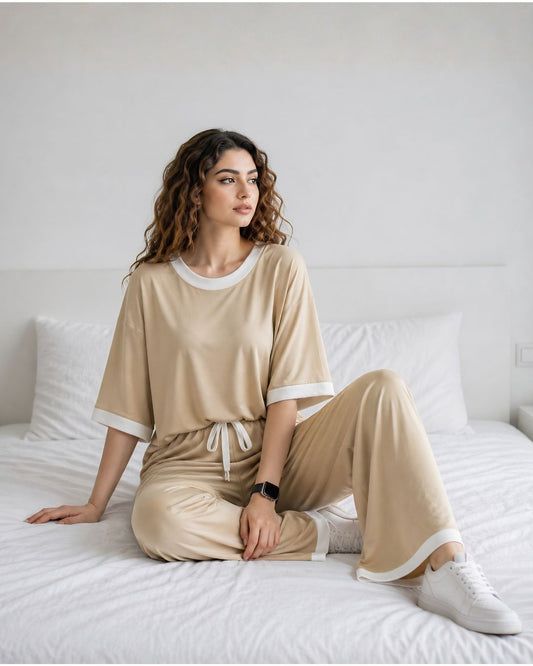 Skin White Round Neck Palazzo PJ Set