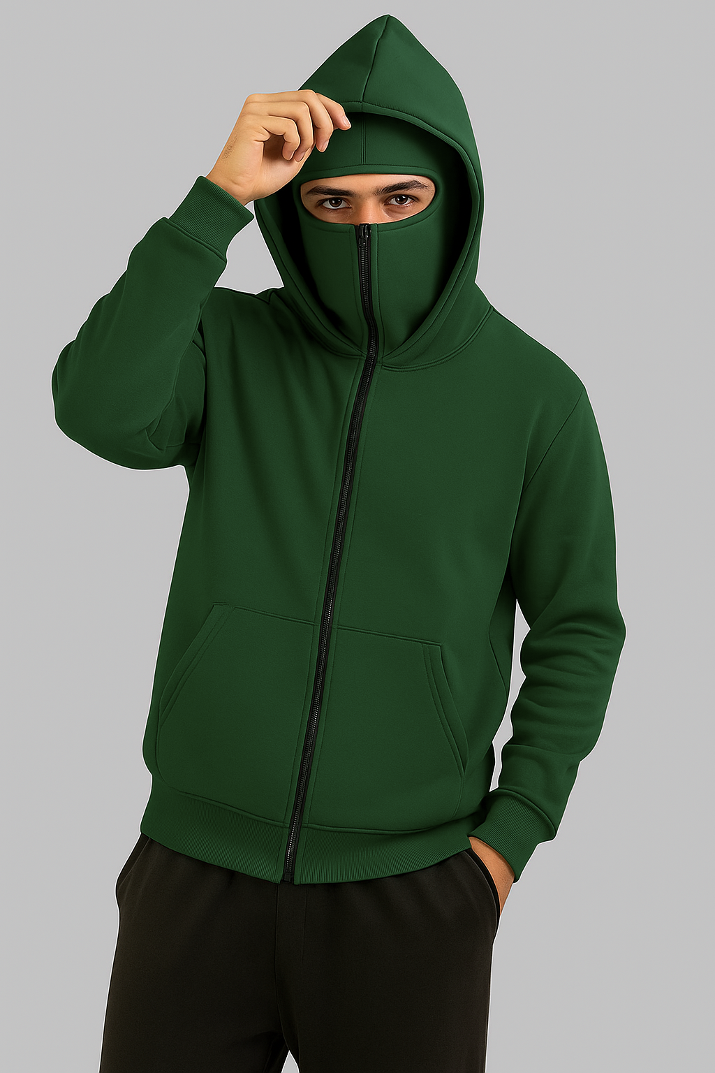 Green Balaclava Ninja Zipper Hoodie Jacket