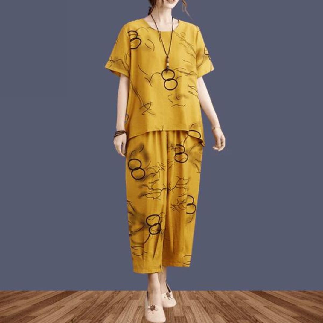 Yellow Ring Printed Capri Night Suit
