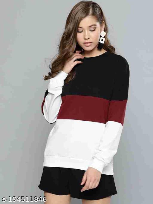 Black Maroon And White Block Sweatshirt For Women