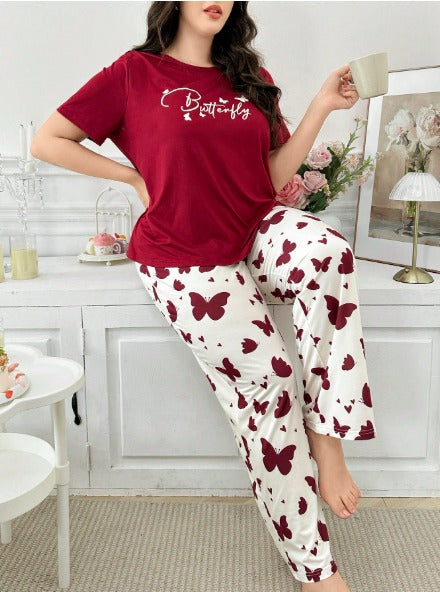 Maroon Small Butterfly Printed Night Suit