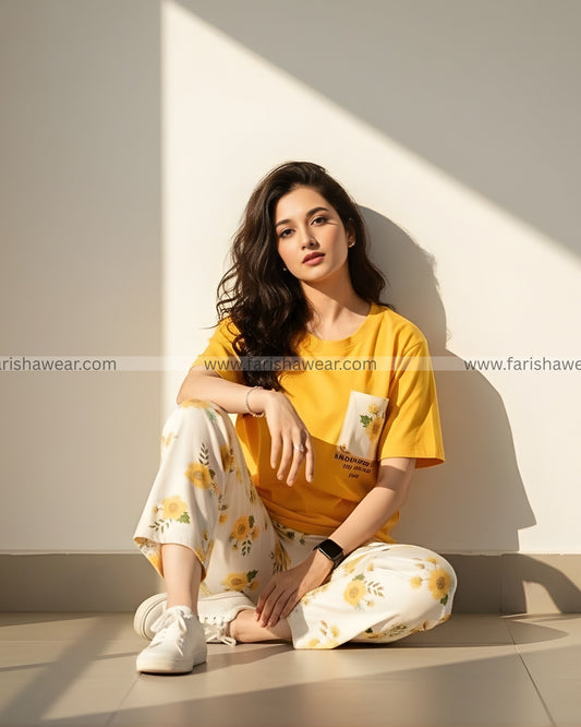 Mustard Pocket Printed Night Suit