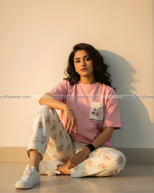 Pink Pocket Printed Night Suit