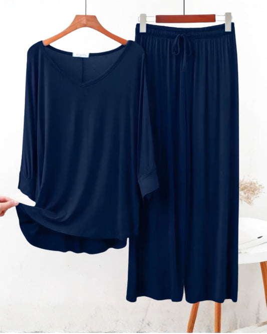 Navy Blue V-Neck Women PJ Set