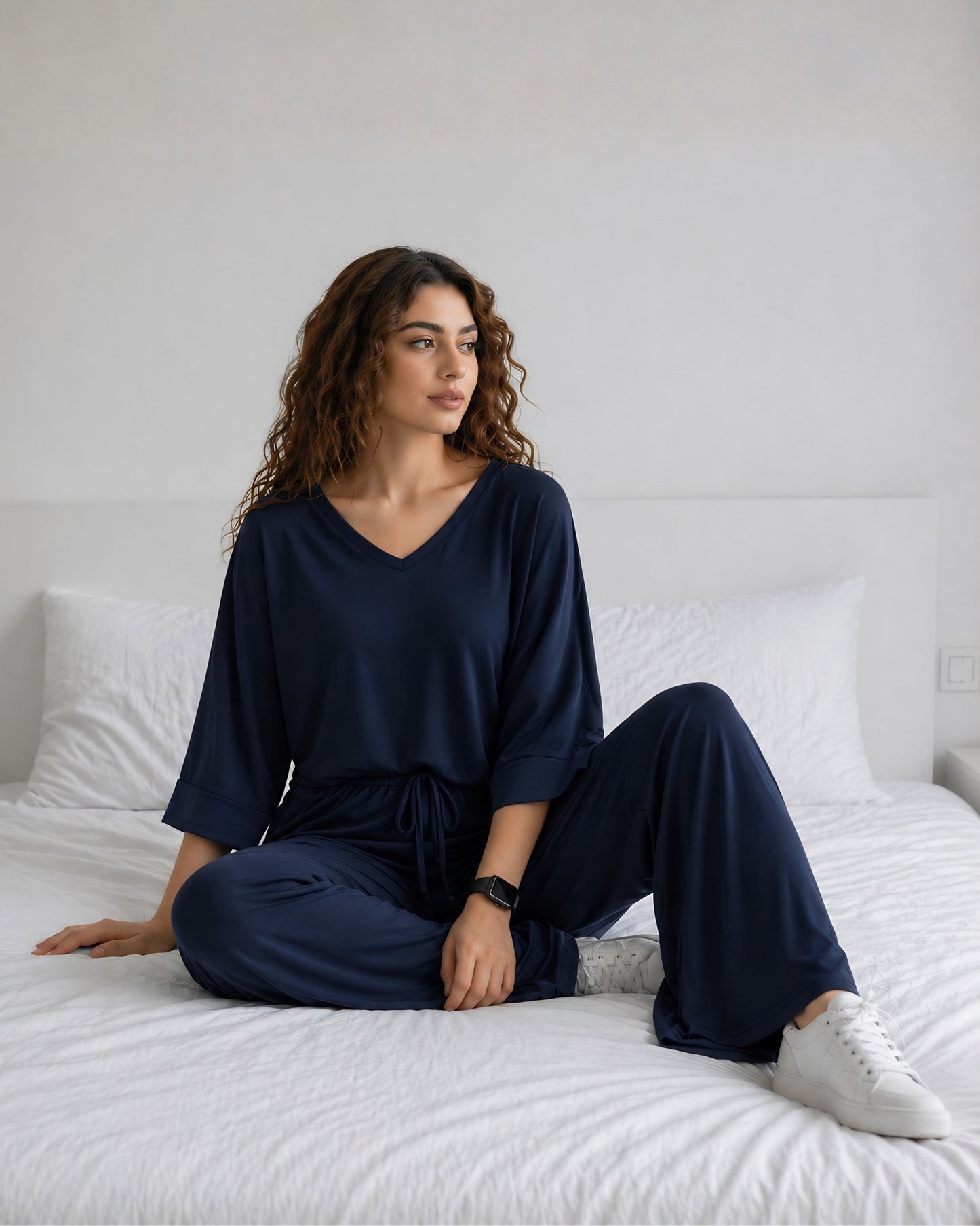 Navy Blue V-Neck Women PJ Set
