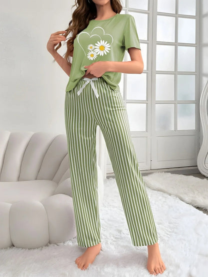 Green Sunflowers Heart Printed Night Suit