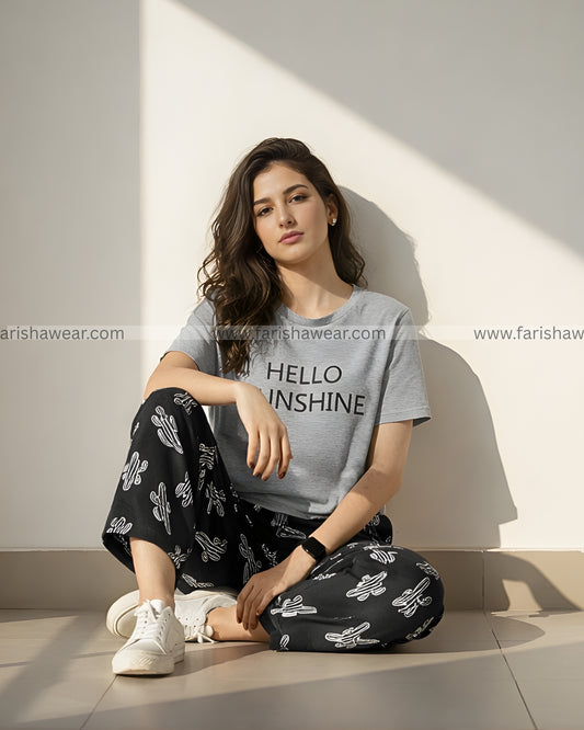 Hello Sunshine Printed Night Suit
