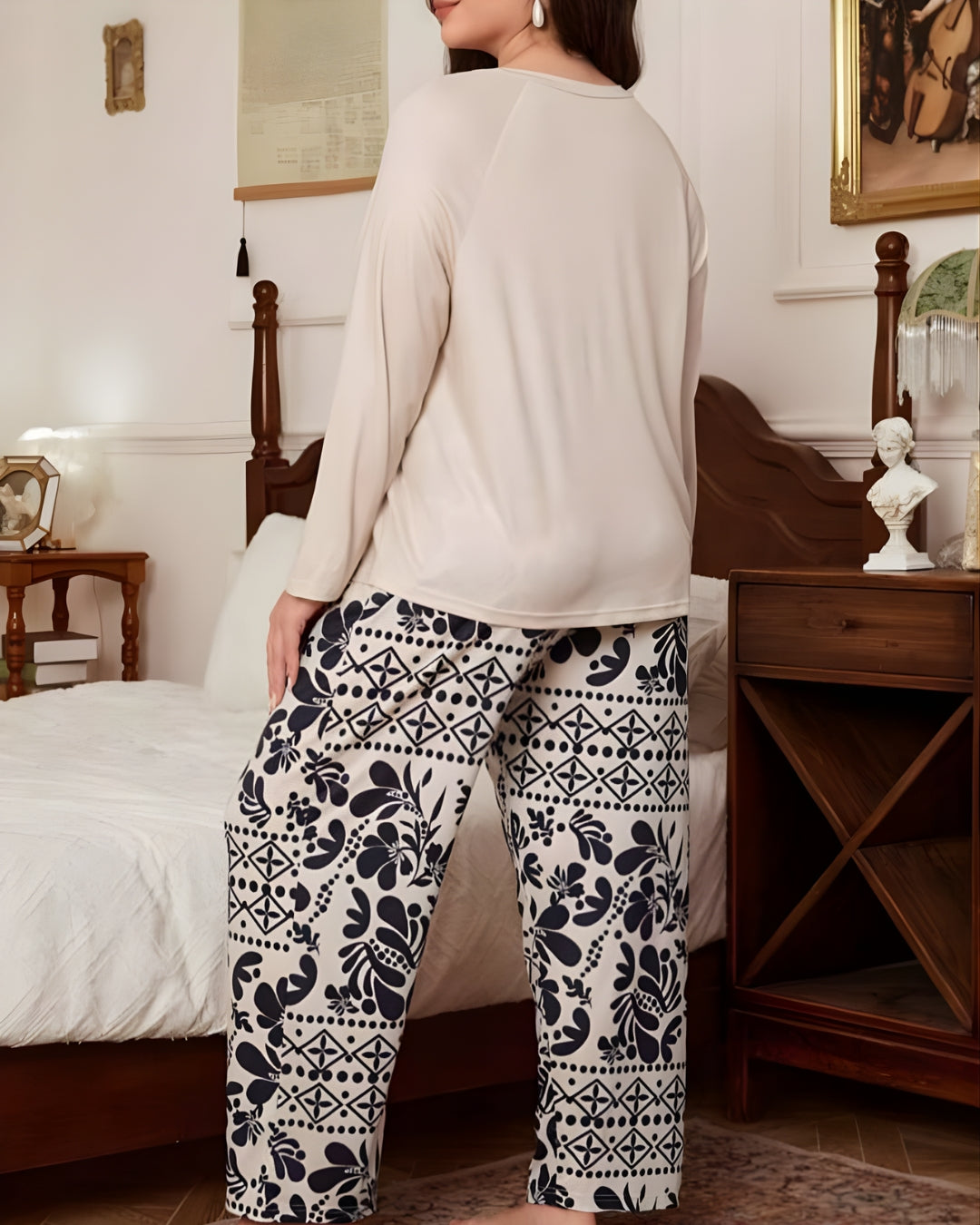 White Leaves Printed Night Suit