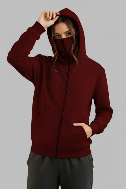 Maroon Balaclava Ninja Zipper Hoodie Jacket