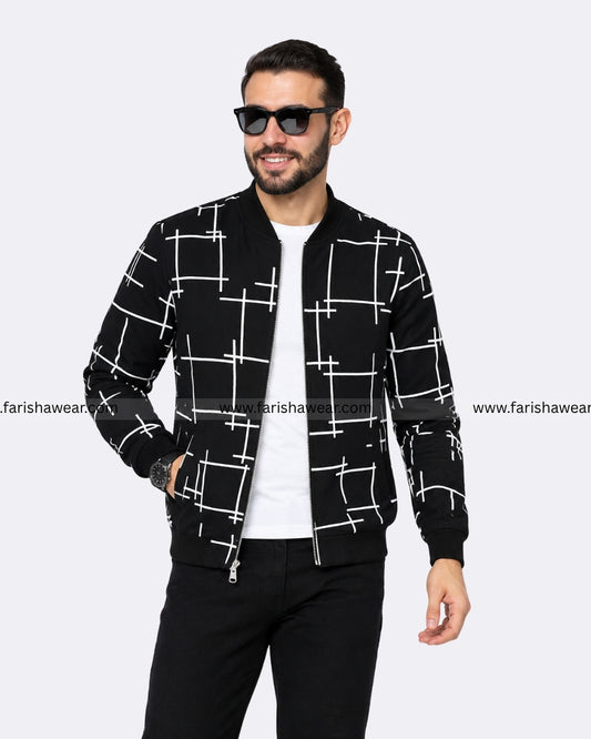 Black Printed Zipper Jacket