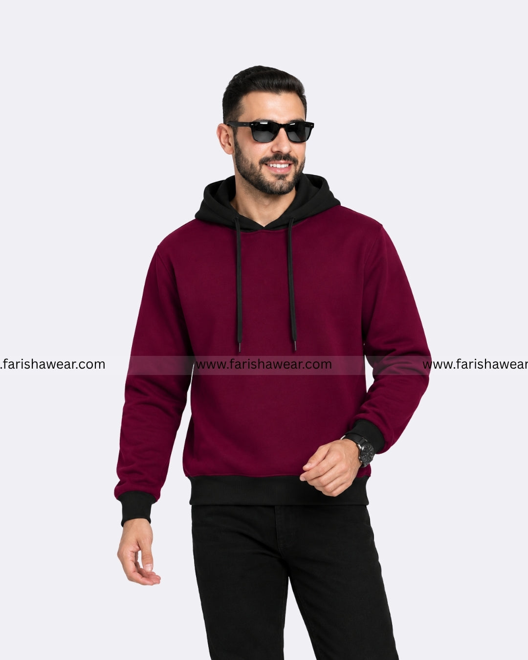 Maroon With Black Basic Kangaroo Hoodie