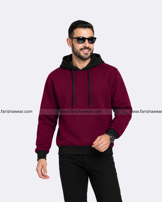 Maroon With Black Basic Kangaroo Hoodie