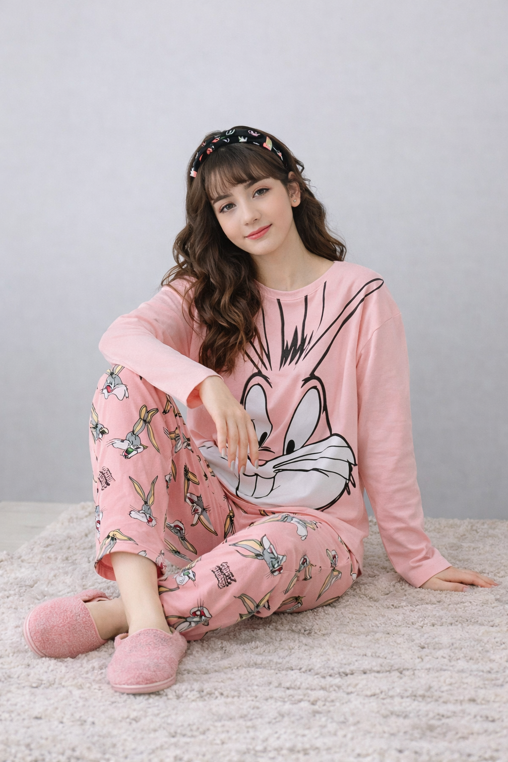 Pink Bunny Printed  Night Suit