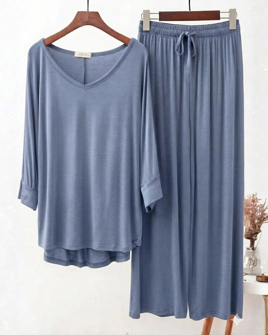 Teal Blue V-Neck Women PJ Set