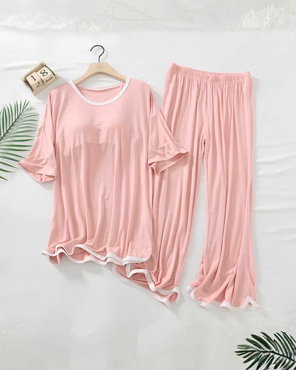 Rose Pink Half Sleeves Palazzo PJ Set