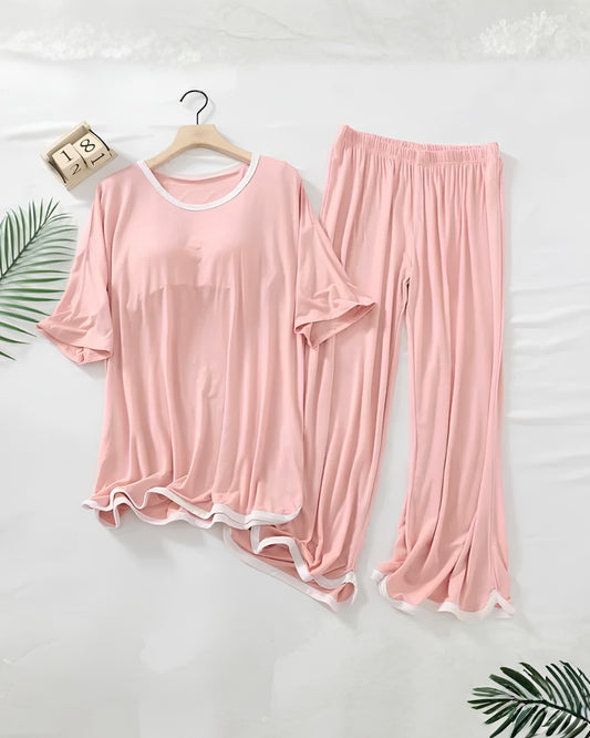 Rose Pink Half Sleeves Palazzo PJ Set