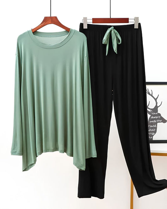 Sea Green With Black V-Neck Plazzo Suit PJ Set