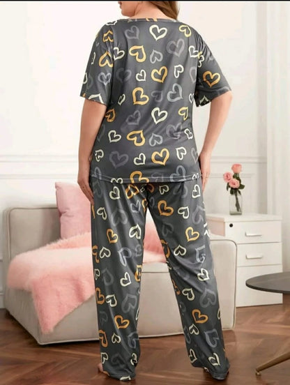 Grey Heart Printed Night Suit