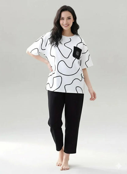 Abstract Printed Night Suit