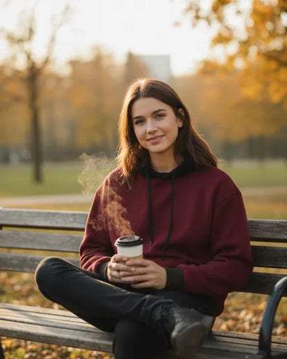 Maroon With Black Basic Kangaroo Hoodie