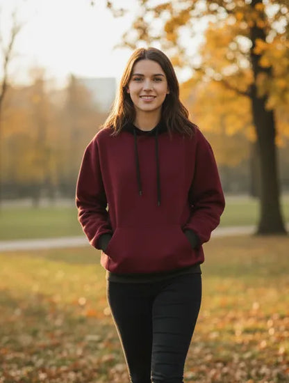 Maroon With Black Basic Kangaroo Hoodie