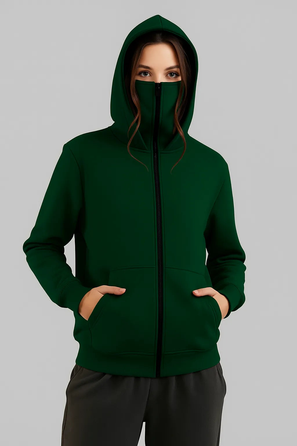 Green Balaclava Ninja Zipper Hoodie Jacket