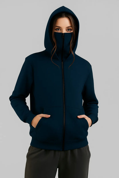 Navy Blue Balaclava Ninja Zipper Hoodie Jacket