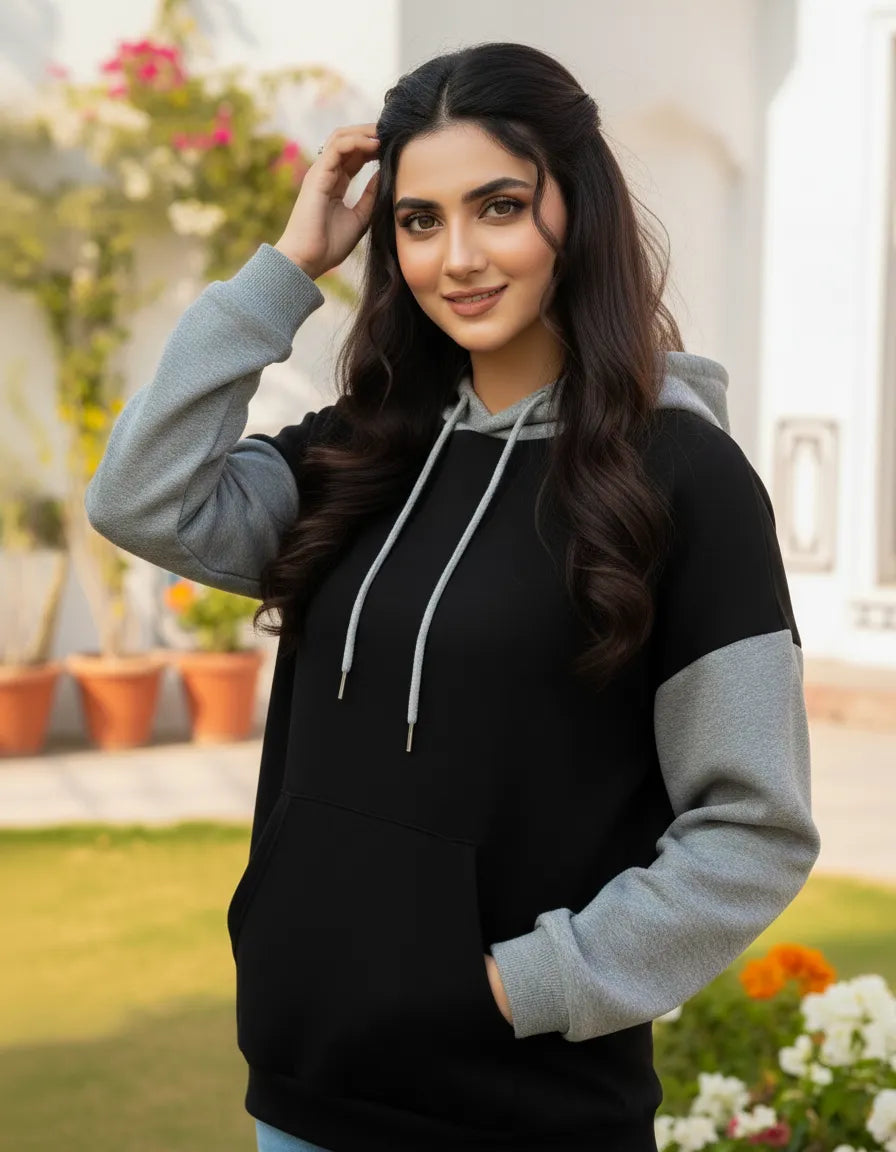 Black With Grey Basic Kangaroo Hoodie