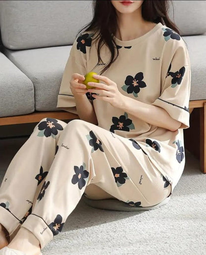 Big flowers Printed Night Suit