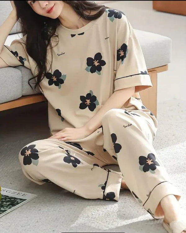 Big flowers Printed Night Suit