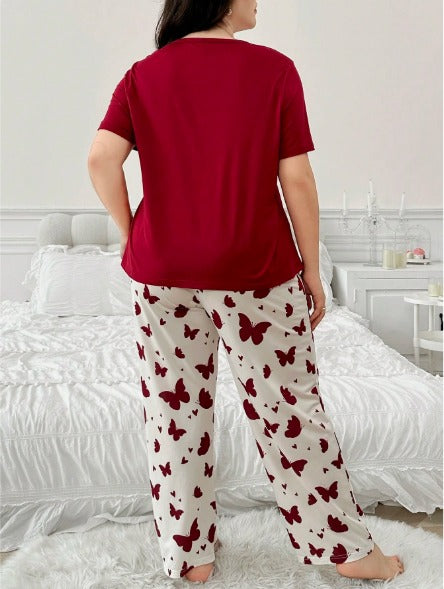 Maroon Small Butterfly Printed Night Suit