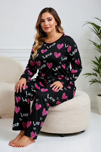 Black Love Heart Printed Night Suit
