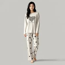 Grey Puzzle Heart Printed Night Suit