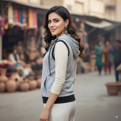 Grey Sleeveless Hooded Zipper