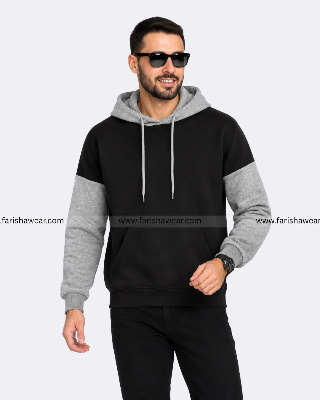 Black With Grey Basic Kangaroo Hoodie