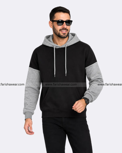 Black With Grey Basic Kangaroo Hoodie