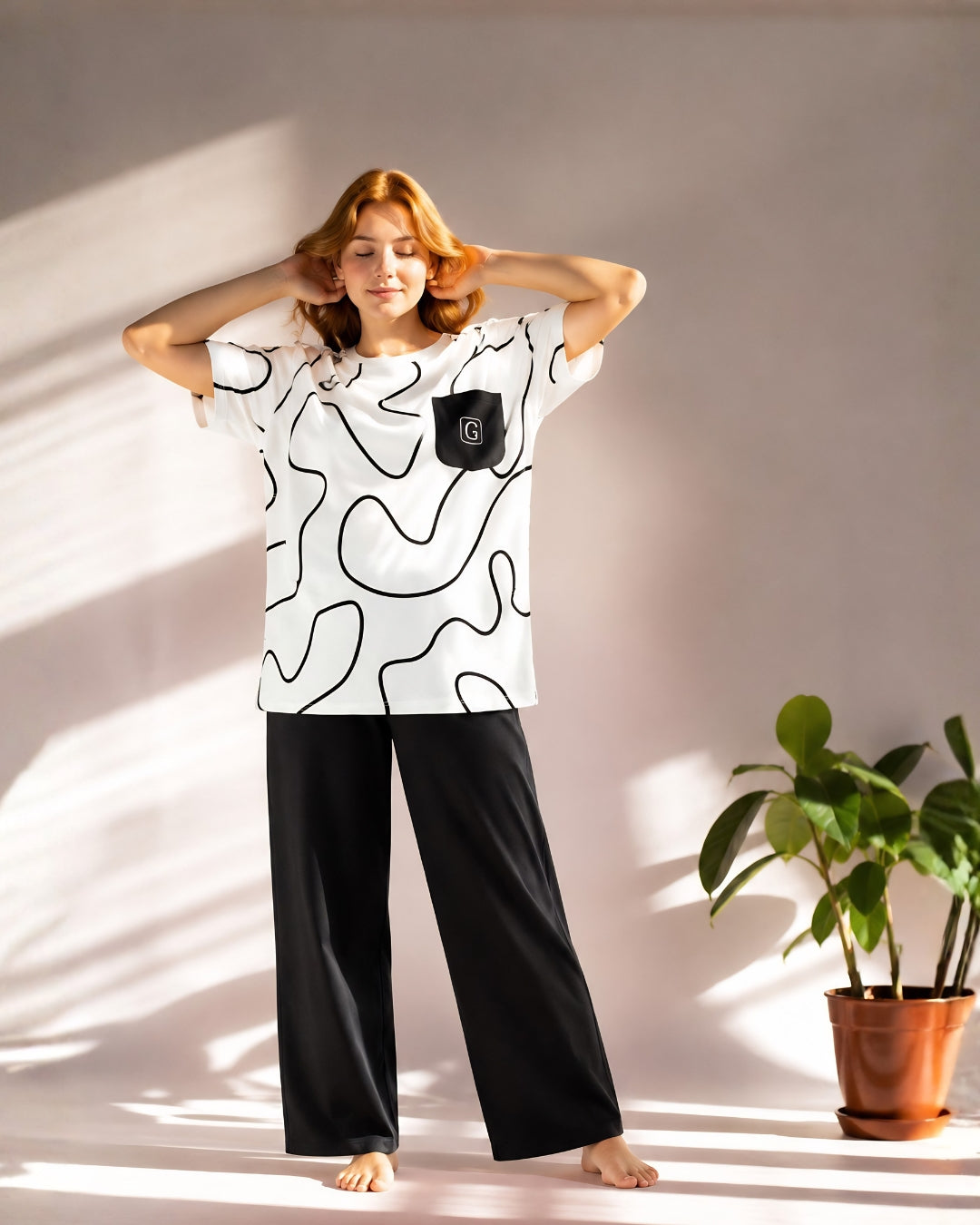 Abstract Printed Night Suit
