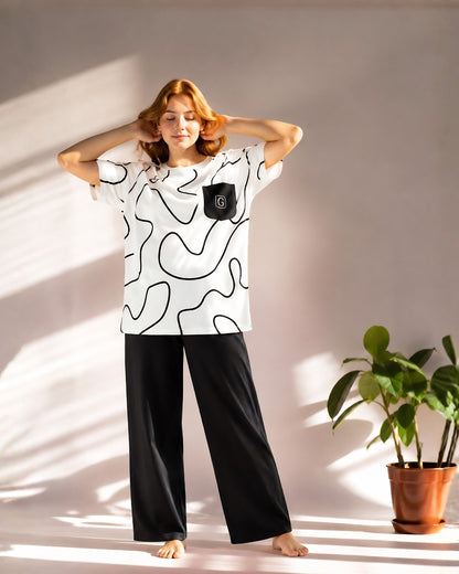 Abstract Printed Night Suit