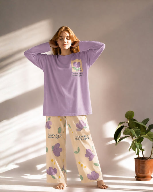 Purple Pocket Printed Night Suit