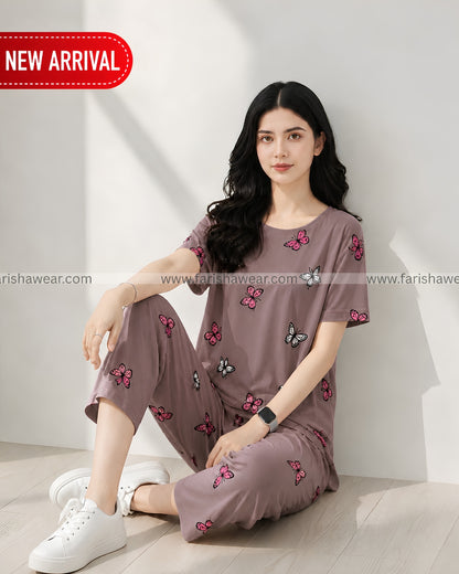 Monach Butterfly Printed Night Suit