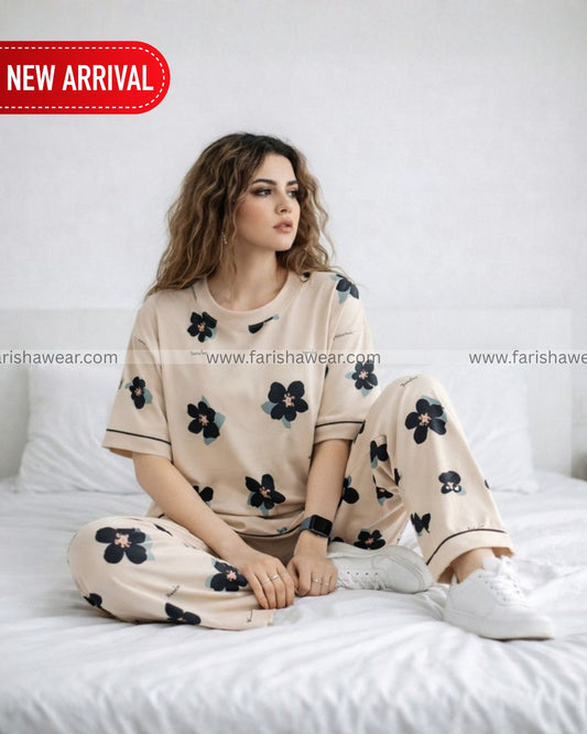 Big flowers Printed Night Suit