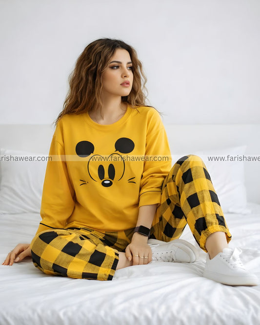 Yellow Mickey Mouse Printed Night Suit